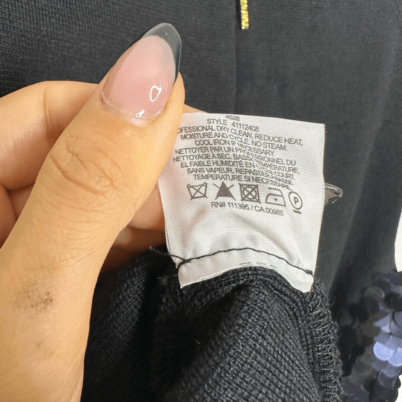 TORY BURCH Wool Sheath SEQUIN Dress Navy Blue black paneled womens s SMALL - Picture 8 of 8